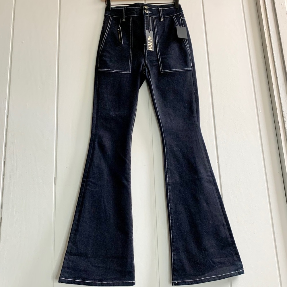 NWT Flare Jeans by AFRM Dark Wash Contrast Stitch High Rise Waist